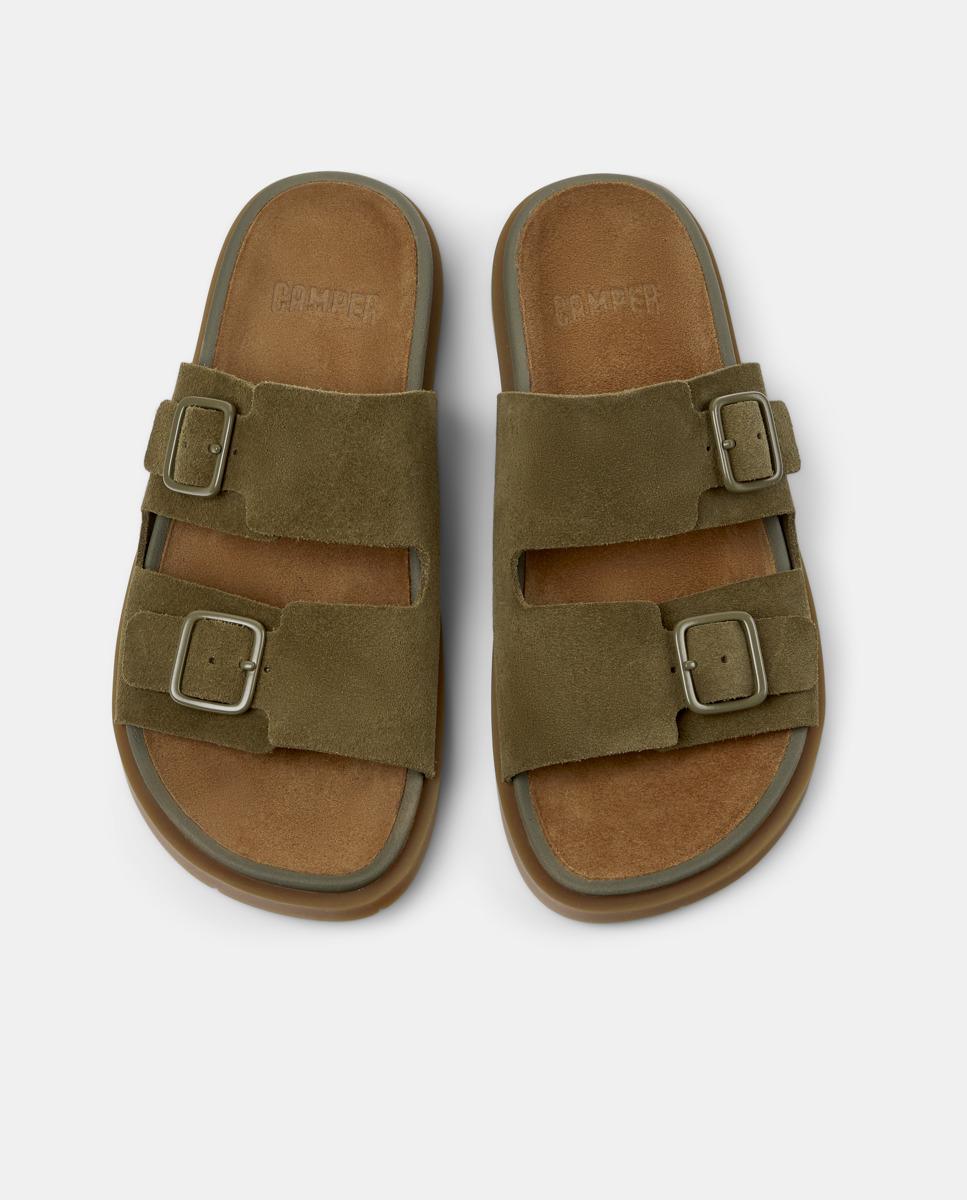 Sandalias planas de mujer de piel lluc sandal - Camper - Verde Oliva Verde Oliva-3