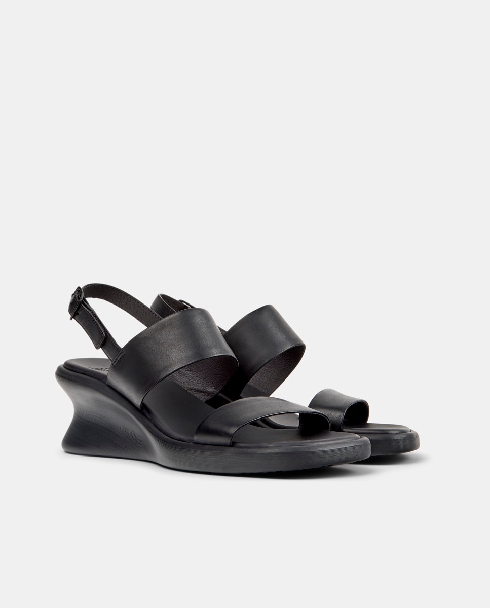 Sandalias de cuña de mujer de piel louise sandal - Camper - Negro Negro-3