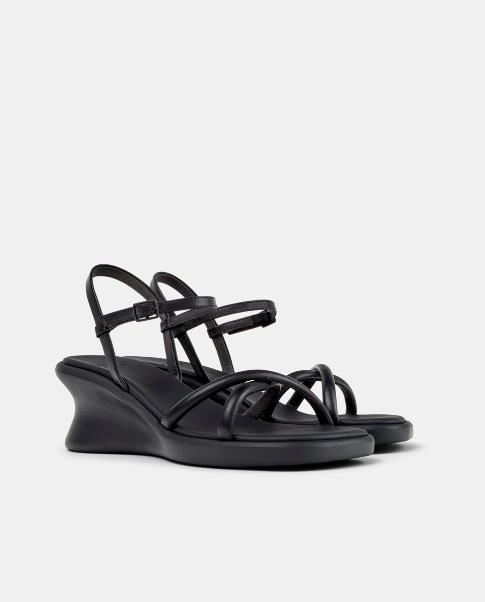 Sandalias de cuña de mujer de piel louise sandal - Camper - Negro Negro-3