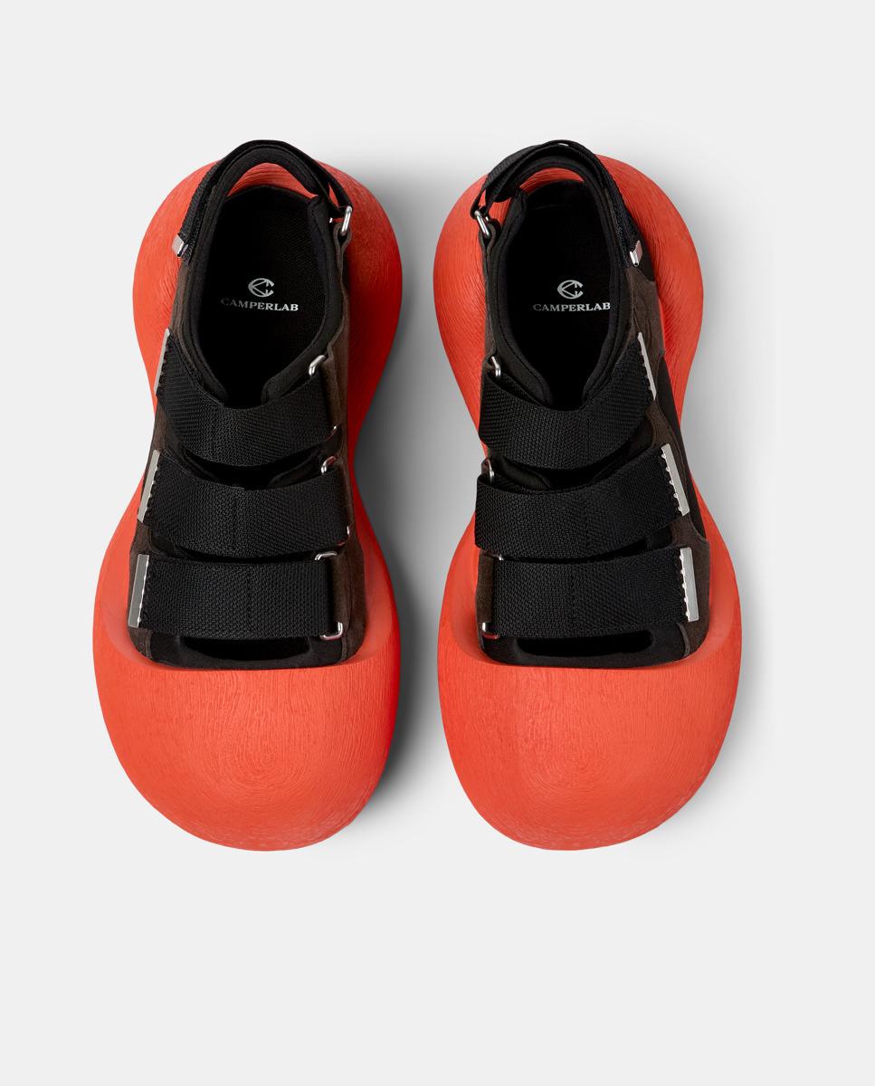Sandalias planas unisex de piel caramba - camperlab - Negro / Rojo Negro / Rojo-3