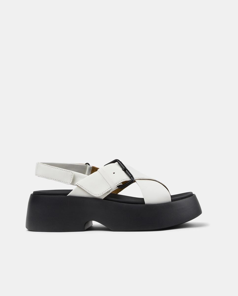 Sandalias de tacón de mujer de piel tasha - Camper - Blanco / Negro Blanco / Negro-1