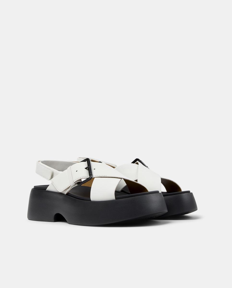 Sandalias de tacón de mujer de piel tasha - Camper - Blanco / Negro Blanco / Negro-5