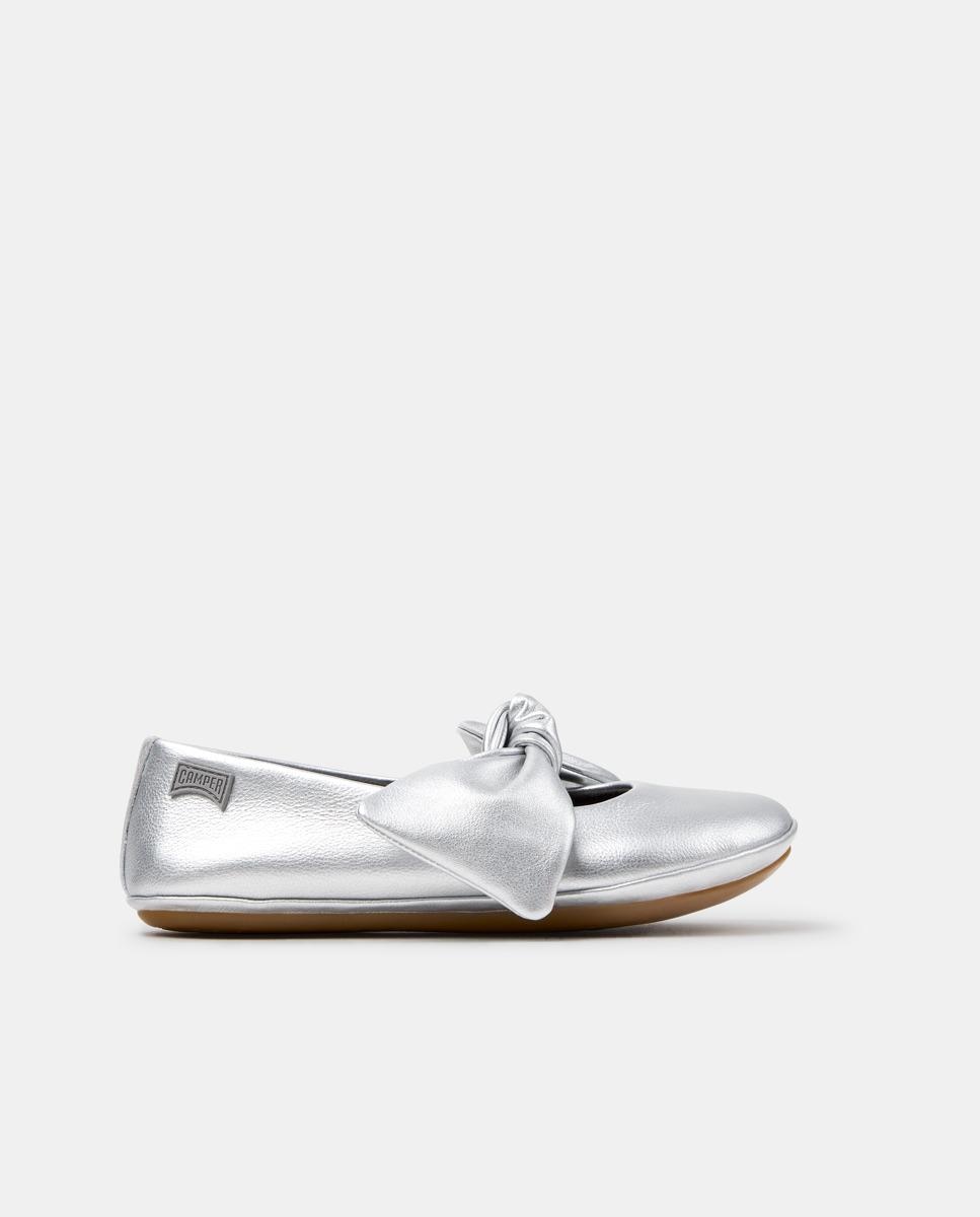 Bailarinas de niña right de piel con lazo - Camper - Plata Plata-1