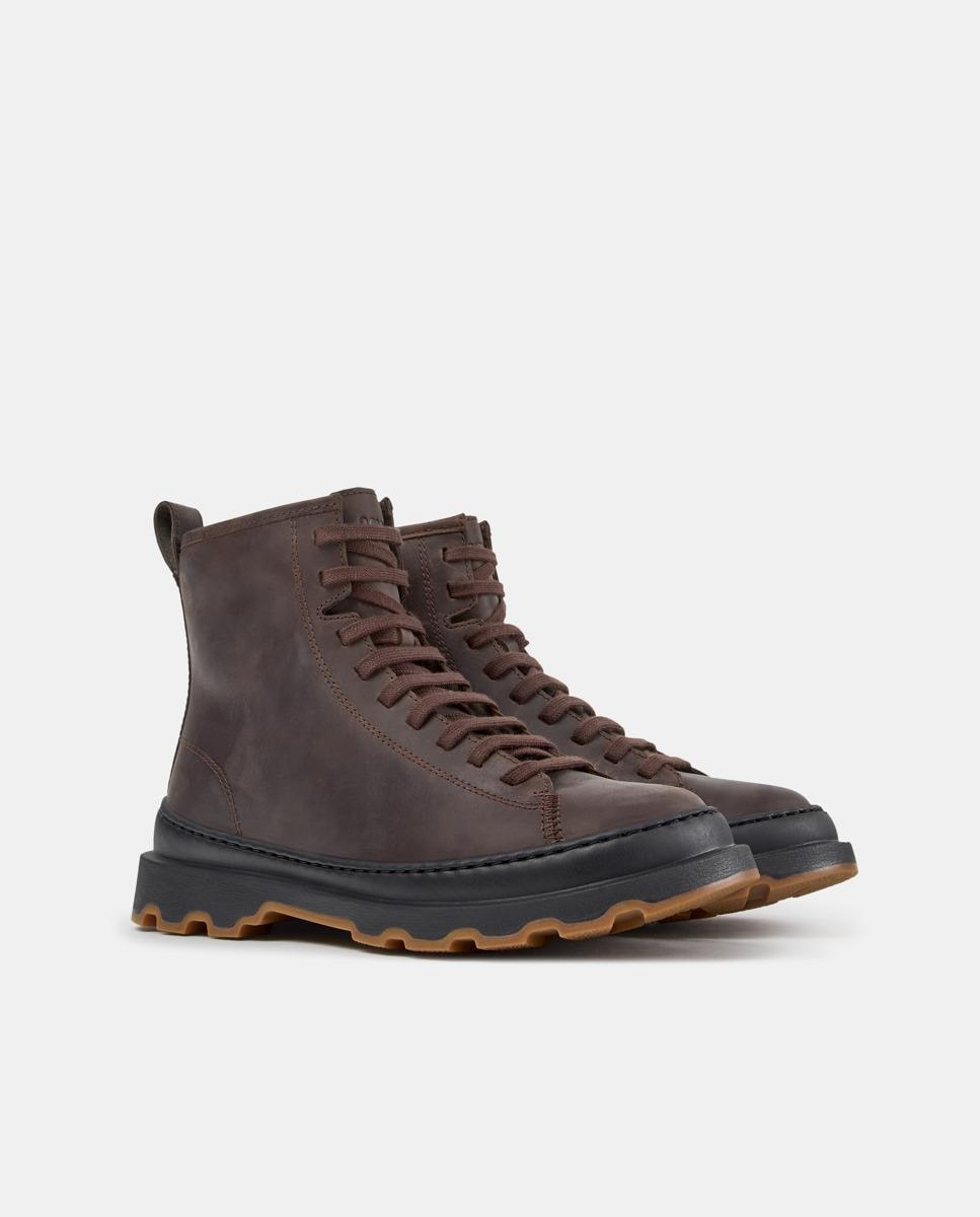 Botines militares de mujer de piel brutus+ - Camper - Marrón oscuro Marrón oscuro-3