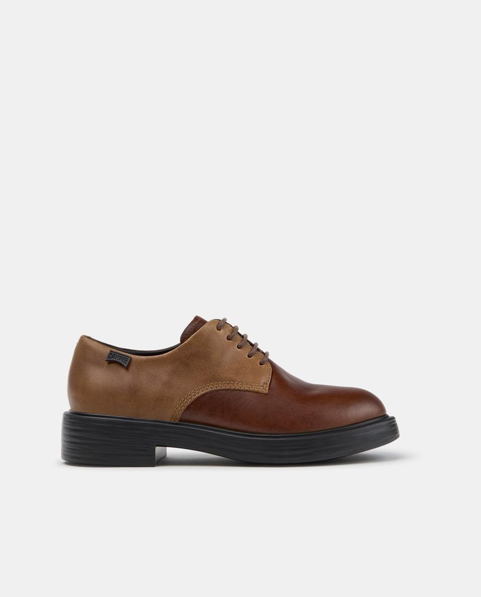 Zapatos de cordones de mujer dean lisos de piel - Camper - Marrón Marrón-1