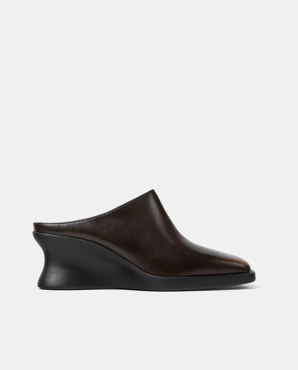 Mules de mujer louise de piel con cuña - Camper - Marrón Marrón-1