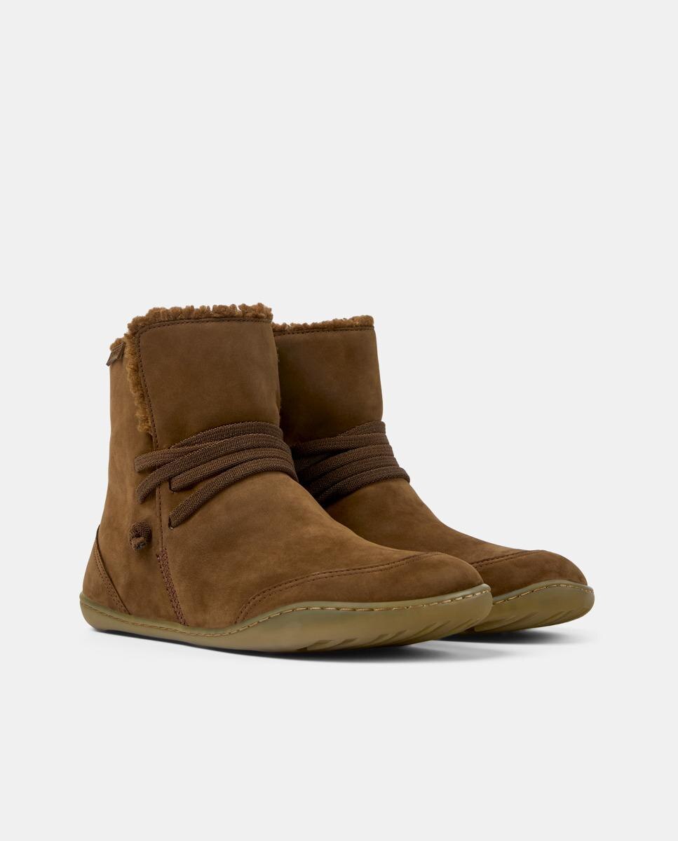 Botines de mujer peu cami de piel con cierre de cordones - Camper - Marrón Marrón-3