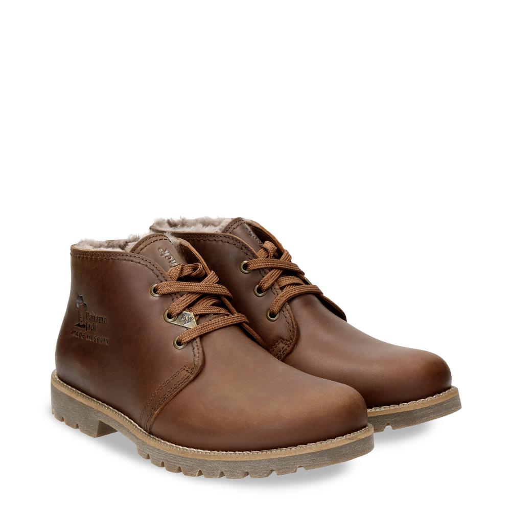 Botín de cordones en piel con forro de pelo natural - Panama Jack - Cuero Cuero-4