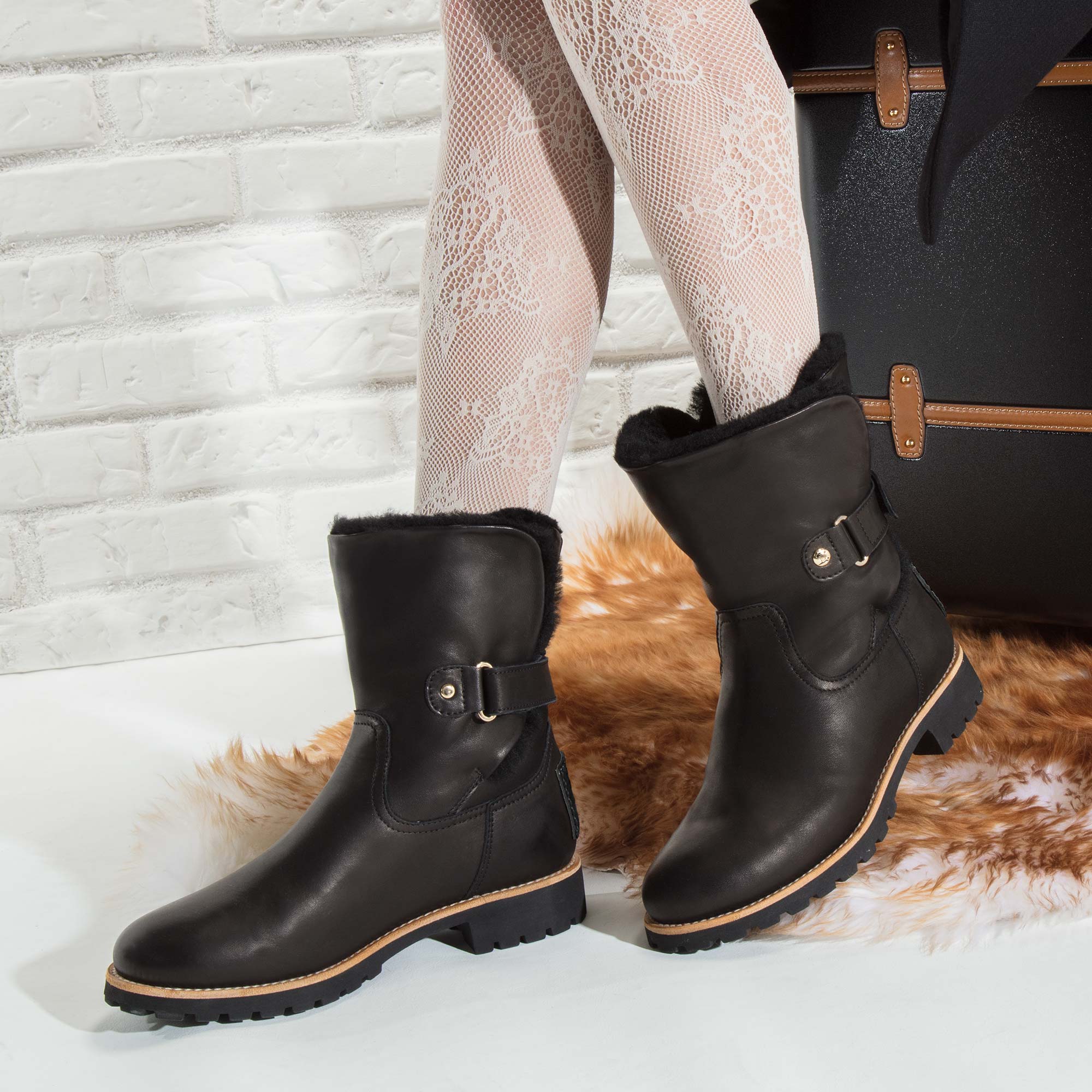 Botas en piel con forro de pelo natural - Panama Jack - Negro Negro-3
