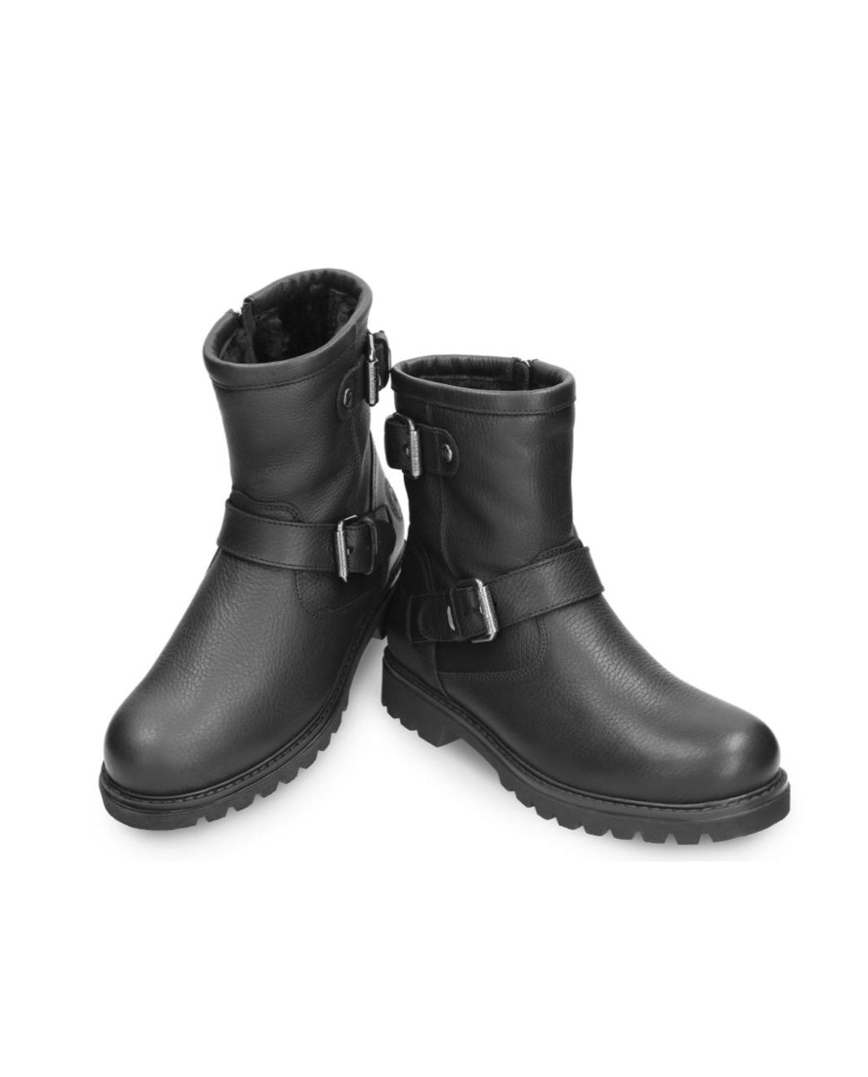 Botas biker en piel con forro de pelo natural - Panama Jack - Negro Negro-4