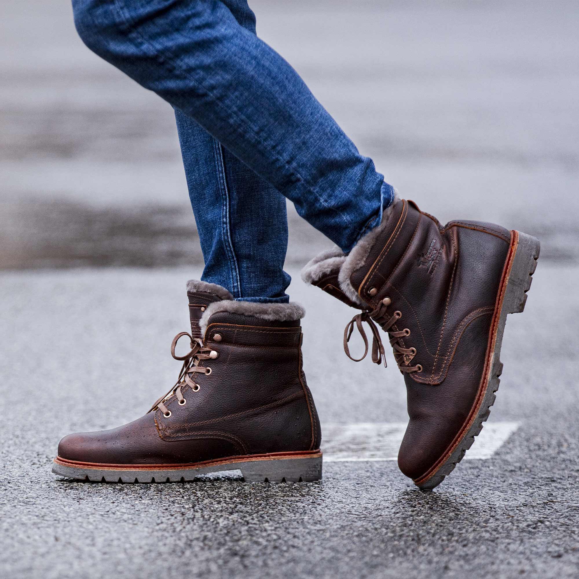 Bota de cordones en piel con forro de pelo natural - Panama Jack - Marrón Marrón-3