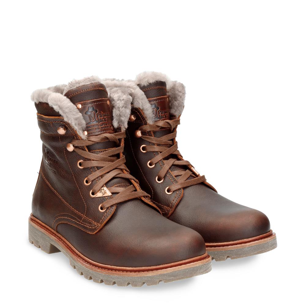Bota de cordones en piel con forro de pelo natural - Panama Jack - Marrón Marrón-7