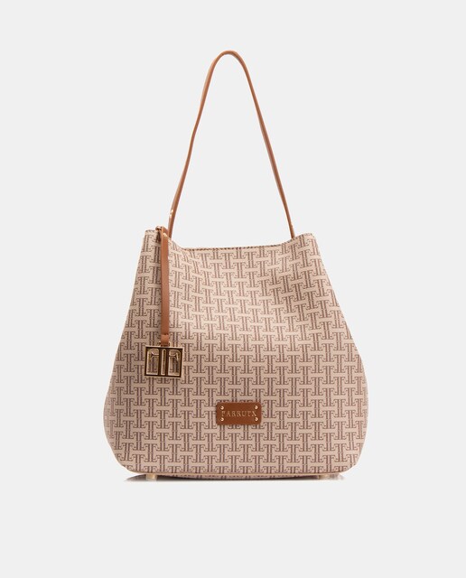 Imagen 0 de Bolso de hombro de piel vegana color beige