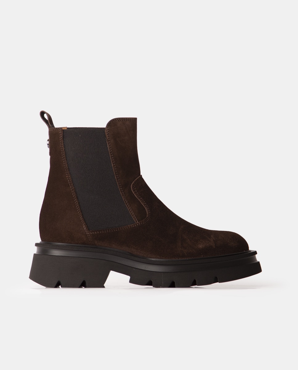 Botines chelsea de mujer de velour con suela track - Farrutx - Marrón oscuro Marrón oscuro-1