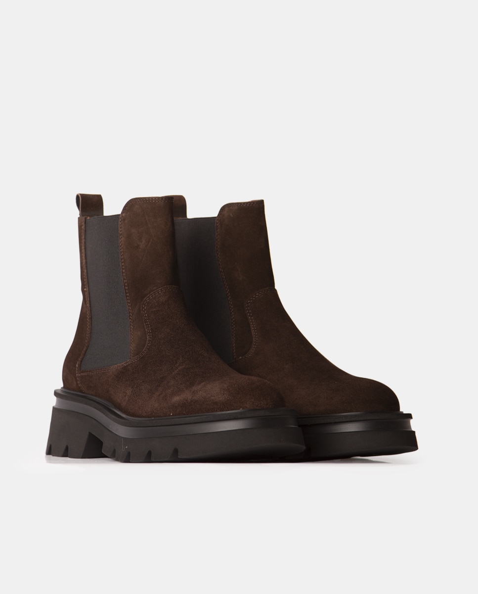 Botines chelsea de mujer de velour con suela track - Farrutx - Marrón oscuro Marrón oscuro-3