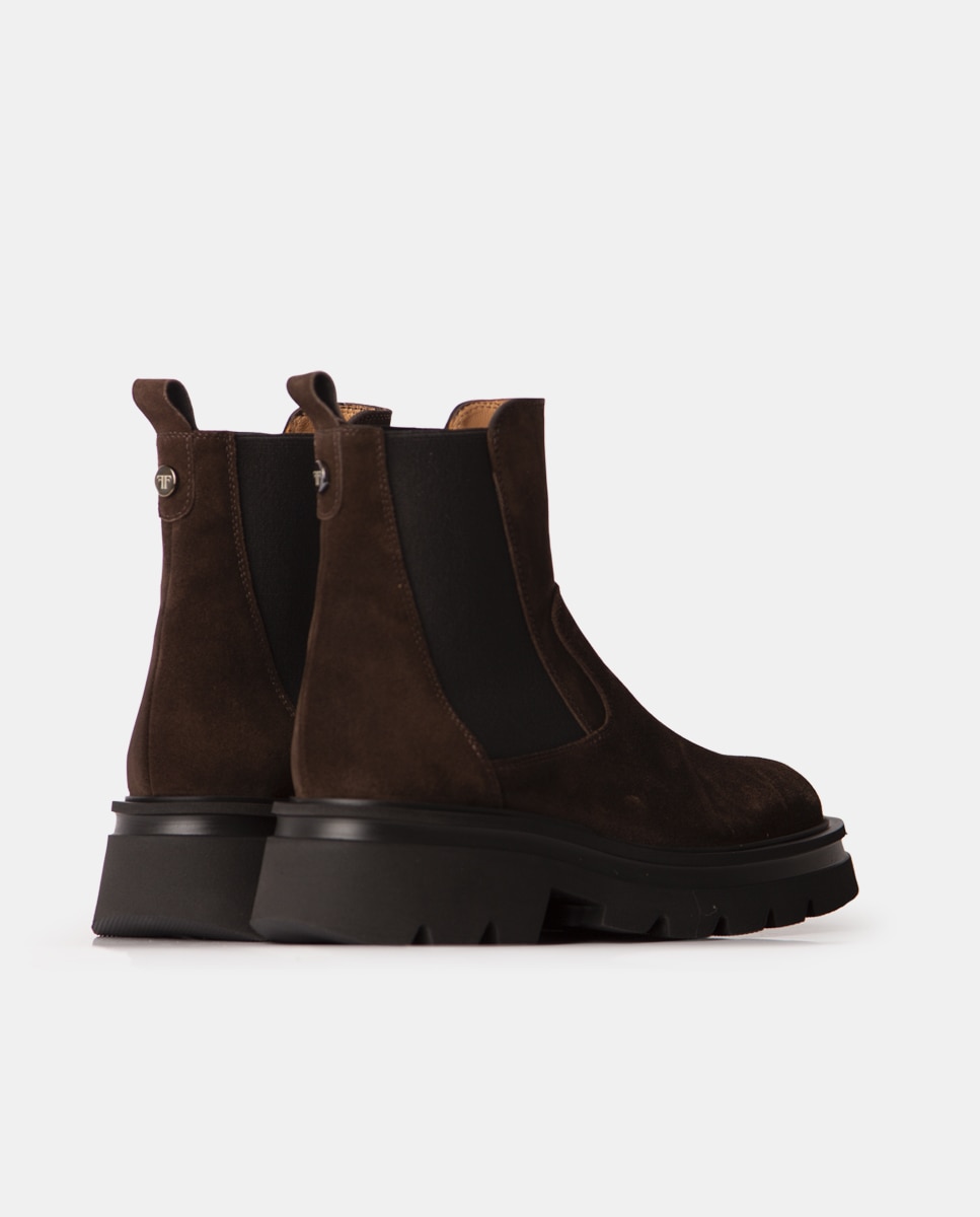 Botines chelsea de mujer de velour con suela track - Farrutx - Marrón oscuro Marrón oscuro-2