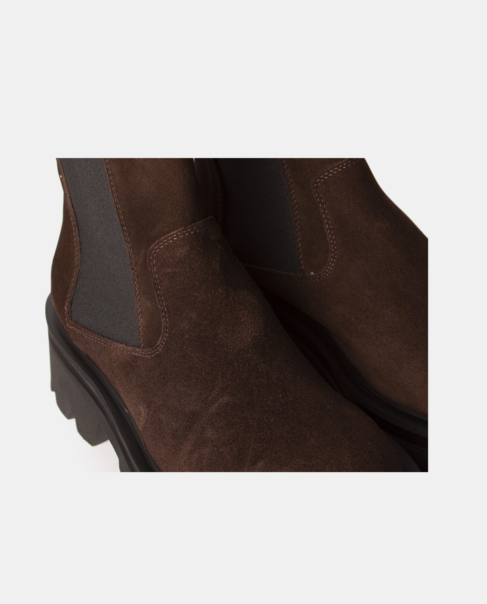 Botines chelsea de mujer de velour con suela track - Farrutx - Marrón oscuro Marrón oscuro-4