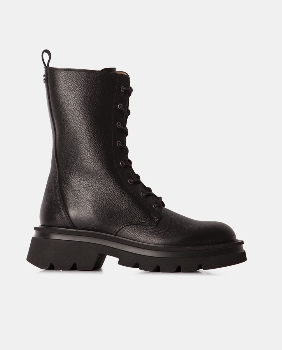 Botines chunky de mujer de caña alta elaborado en piel bombeada - Farrutx - Negro Negro-1