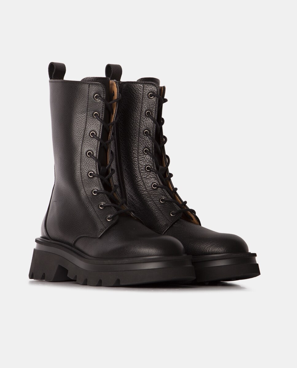 Botines chunky de mujer de caña alta elaborado en piel bombeada - Farrutx - Negro Negro-3