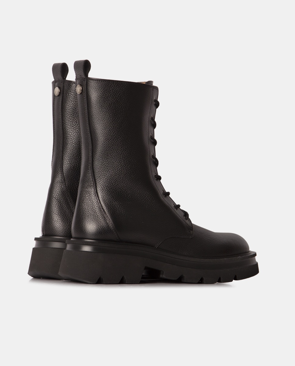 Botines chunky de mujer de caña alta elaborado en piel bombeada - Farrutx - Negro Negro-2