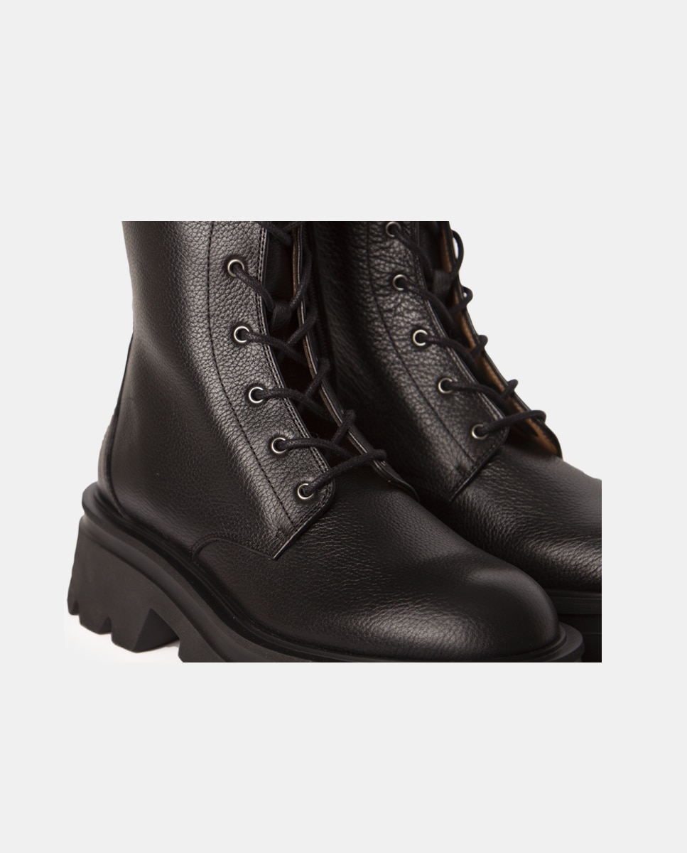 Botines chunky de mujer de caña alta elaborado en piel bombeada - Farrutx - Negro Negro-4