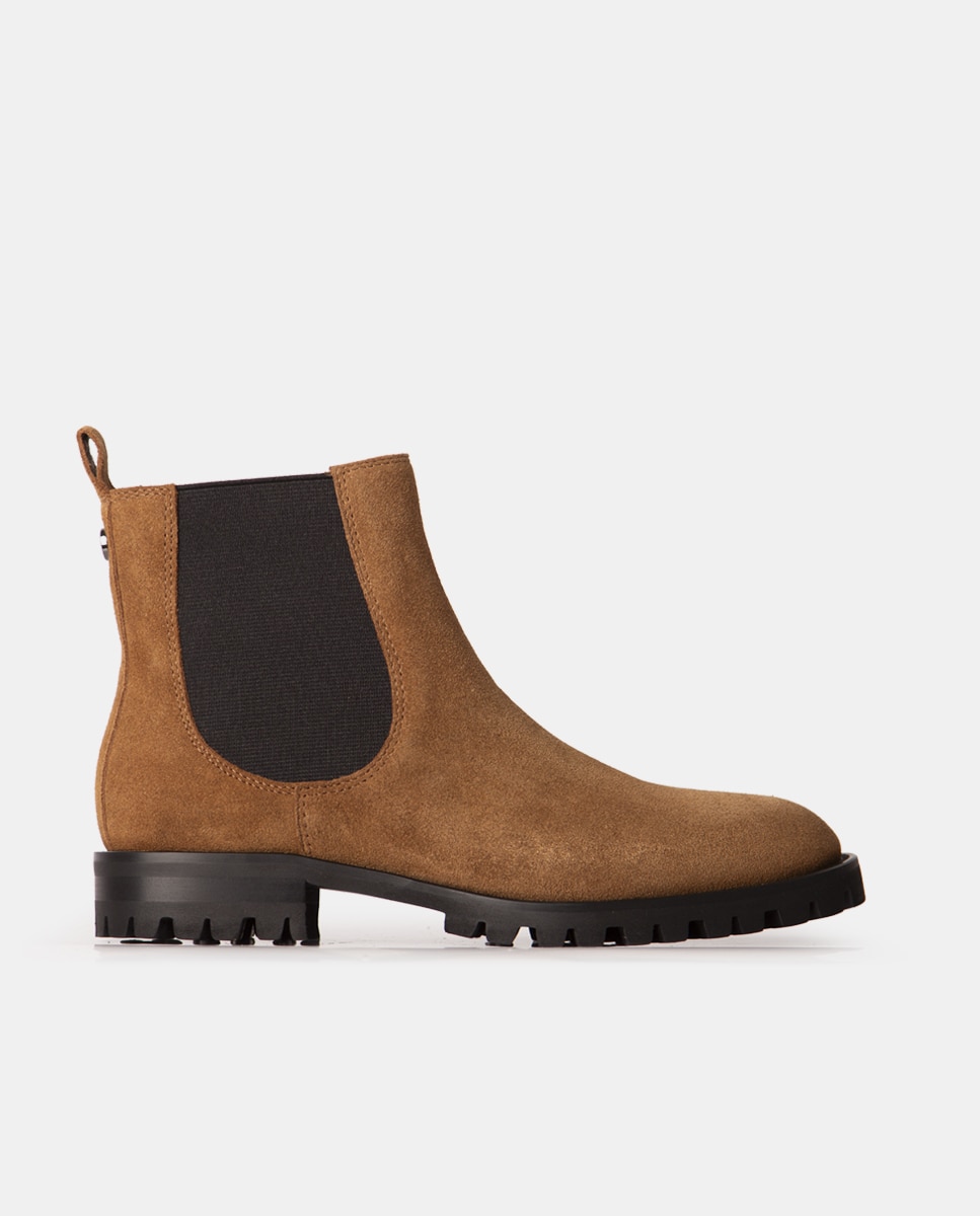 Botines chelsea de mujer de napa y tejido elástico - Farrutx - Marrón claro Marrón claro-1