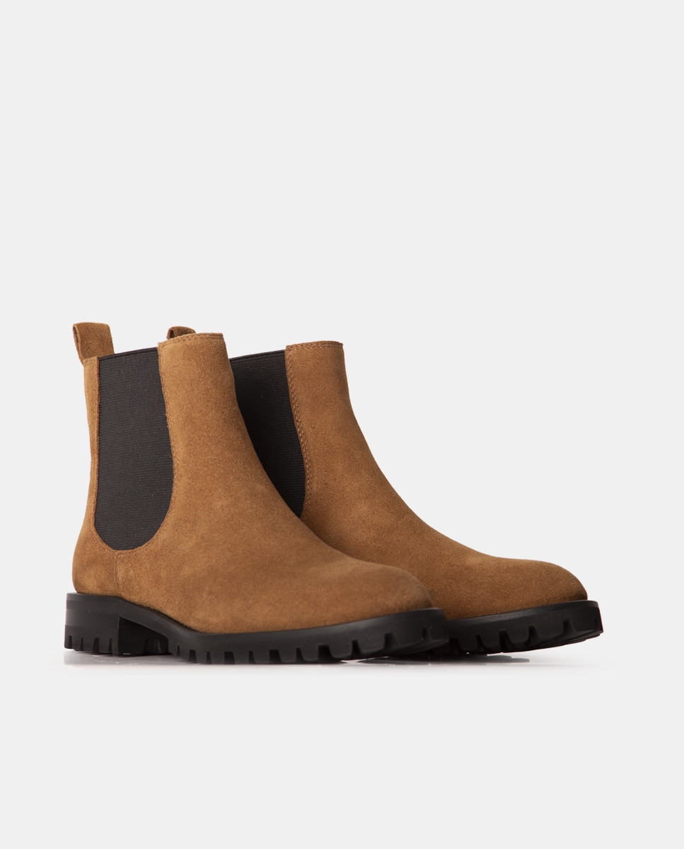 Botines chelsea de mujer de napa y tejido elástico - Farrutx - Marrón claro Marrón claro-4