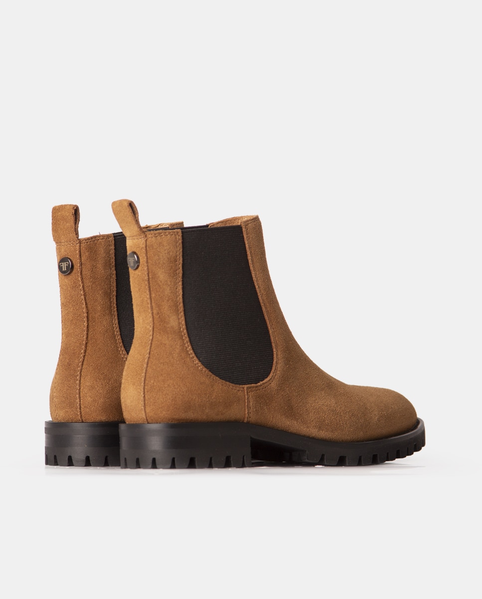 Botines chelsea de mujer de napa y tejido elástico - Farrutx - Marrón claro Marrón claro-3