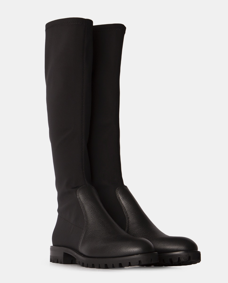 Botas de mujer en tejido tecnológico elástico y piel bombeada - Farrutx - Negro Negro-2