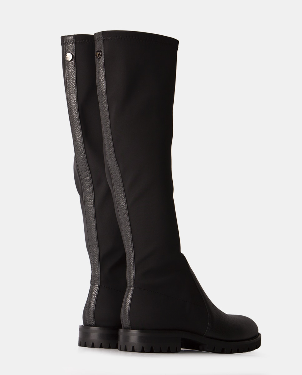 Botas de mujer en tejido tecnológico elástico y piel bombeada - Farrutx - Negro Negro-3