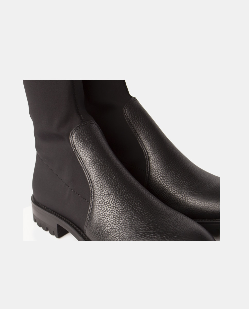 Botas de mujer en tejido tecnológico elástico y piel bombeada - Farrutx - Negro Negro-4