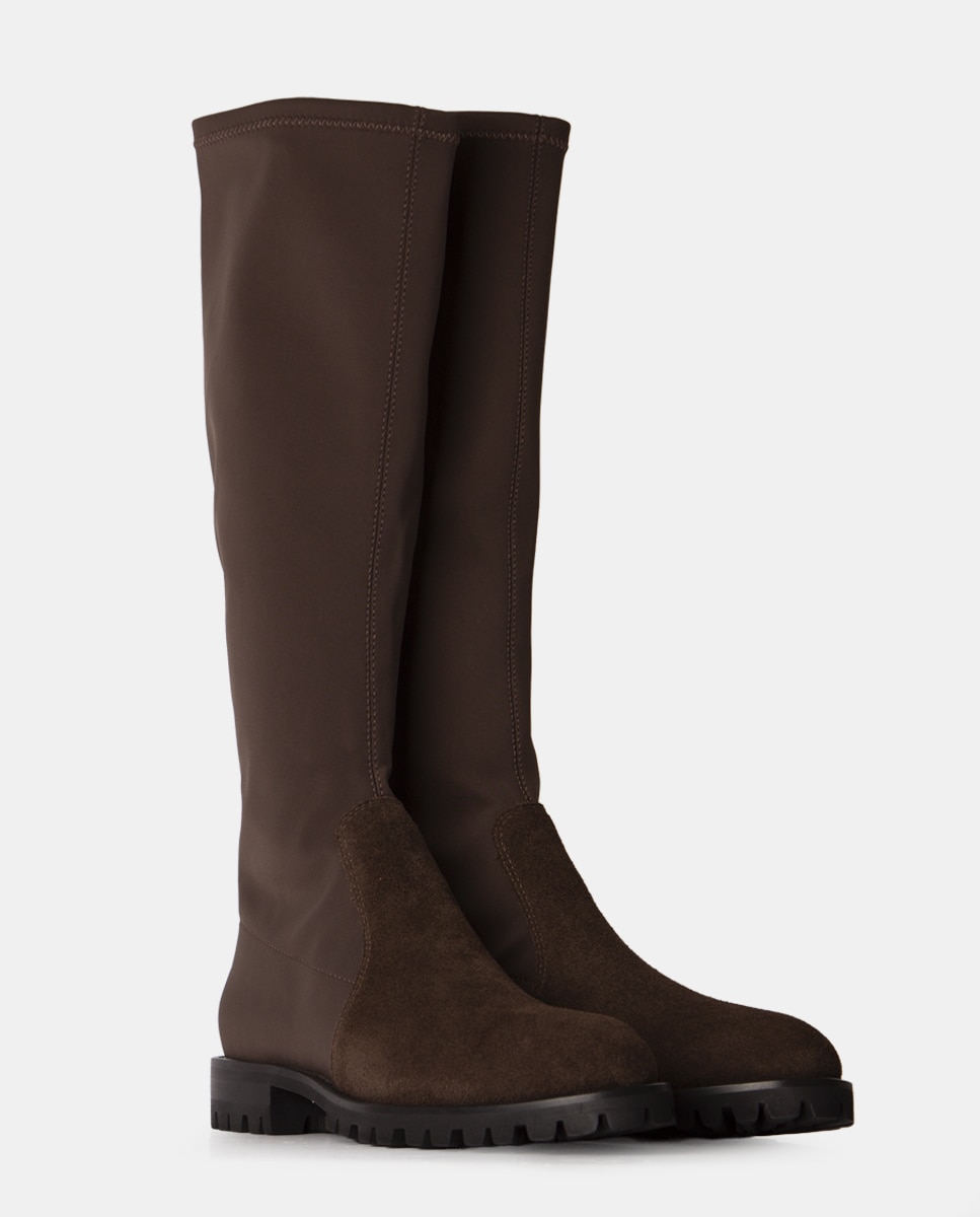 Botas de mujer en tejido tecnológico elástico y velour - Farrutx - Ébano Ébano-2