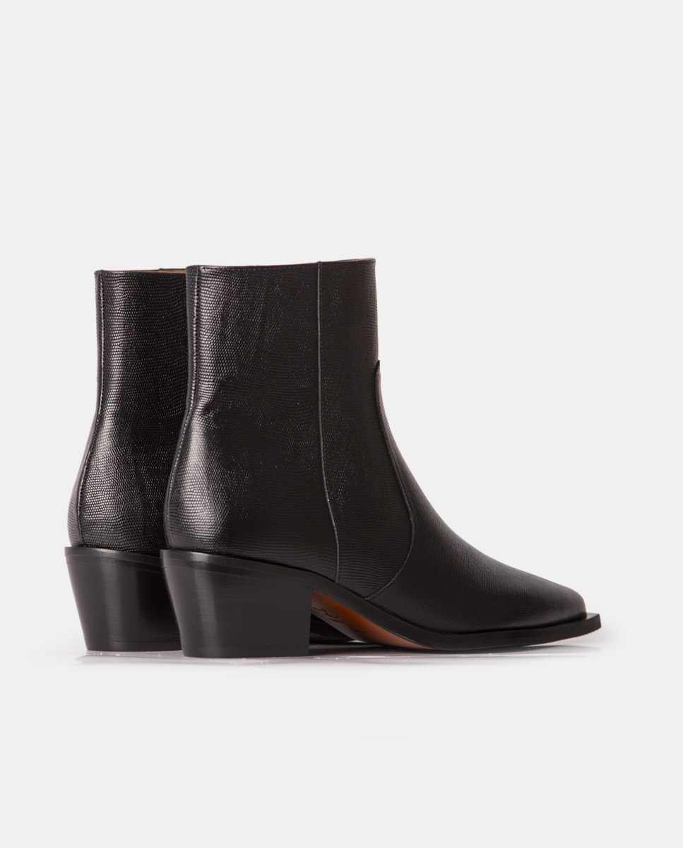 Botines estilo cow-boy de mujer confeccionado en piel grabada lagarto - Farrutx - Negro Negro-2