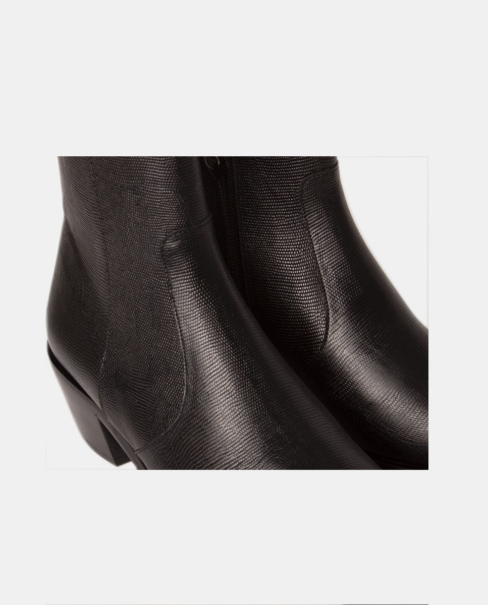 Botines estilo cow-boy de mujer confeccionado en piel grabada lagarto - Farrutx - Negro Negro-4