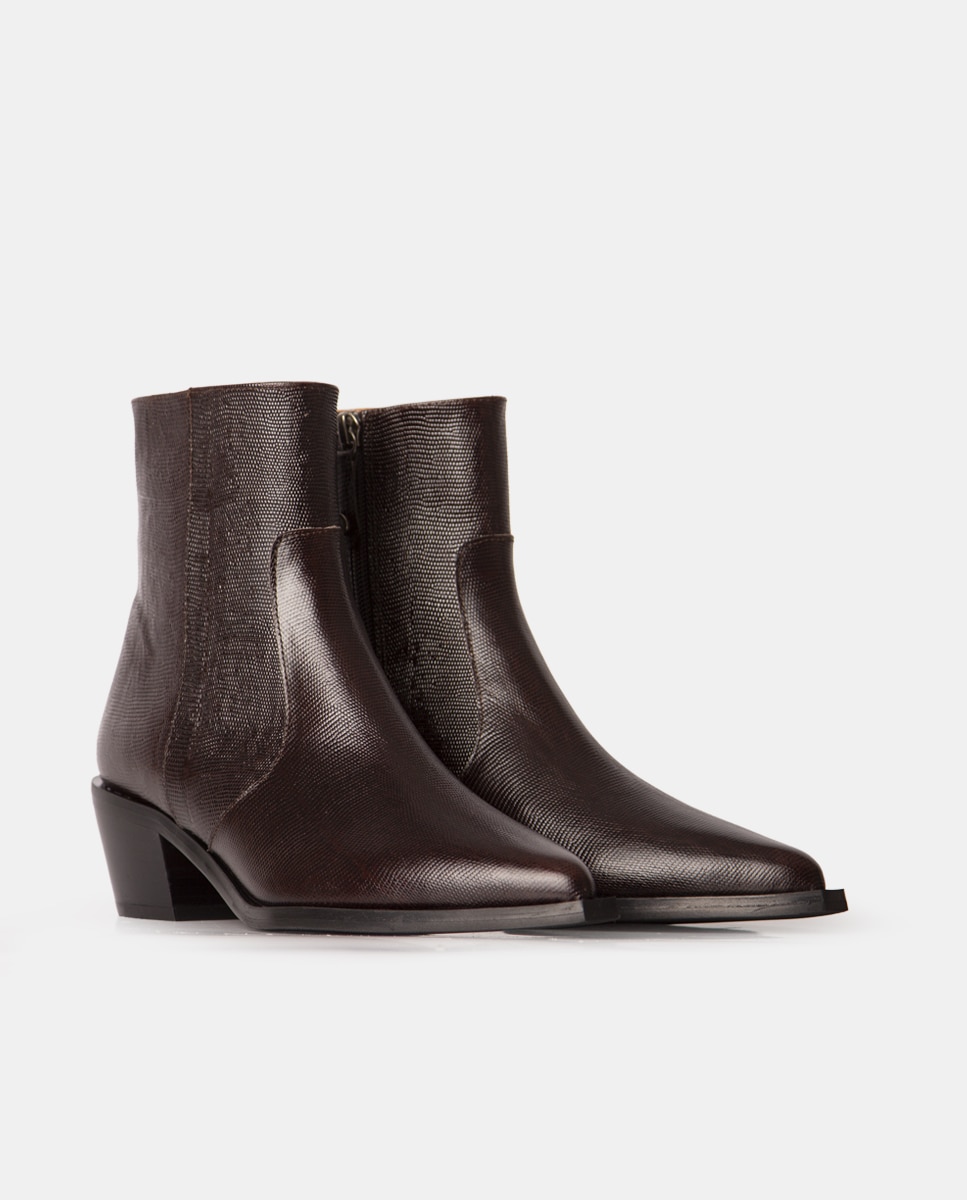 Botines estilo cow-boy de mujer confeccionado en piel grabada lagarto - Farrutx - Marrón oscuro Marrón oscuro-3