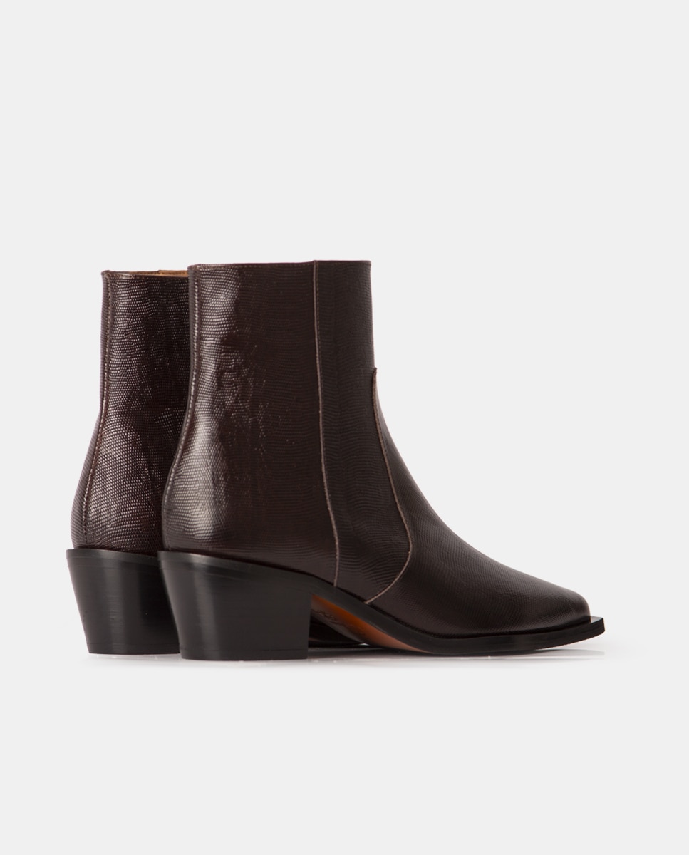 Botines estilo cow-boy de mujer confeccionado en piel grabada lagarto - Farrutx - Marrón oscuro Marrón oscuro-2