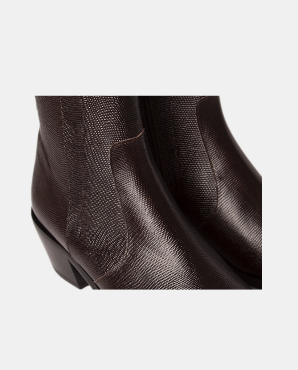 Botines estilo cow-boy de mujer confeccionado en piel grabada lagarto - Farrutx - Marrón oscuro Marrón oscuro-4