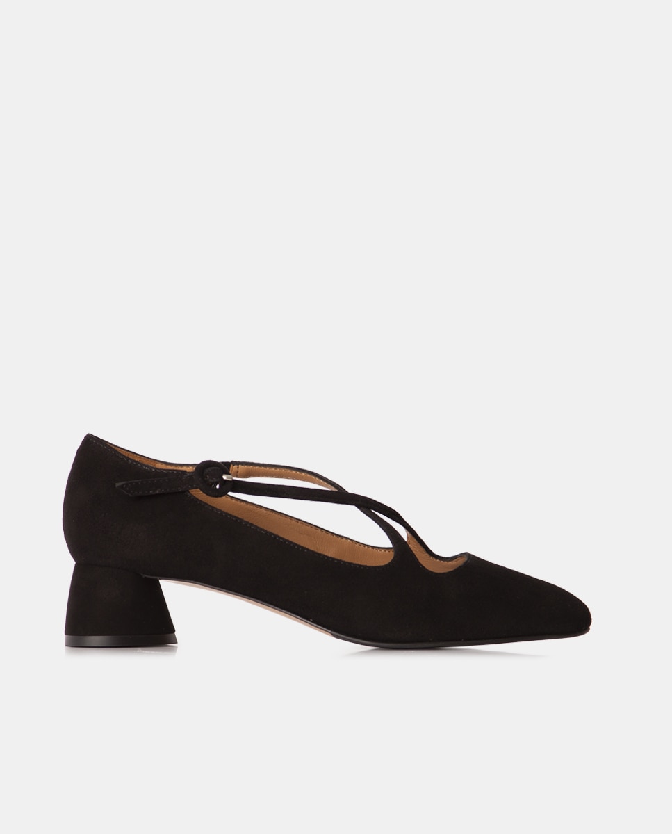 Zapatos de salón de mujer en ante con tiras en X - Farrutx - Negro Negro-1