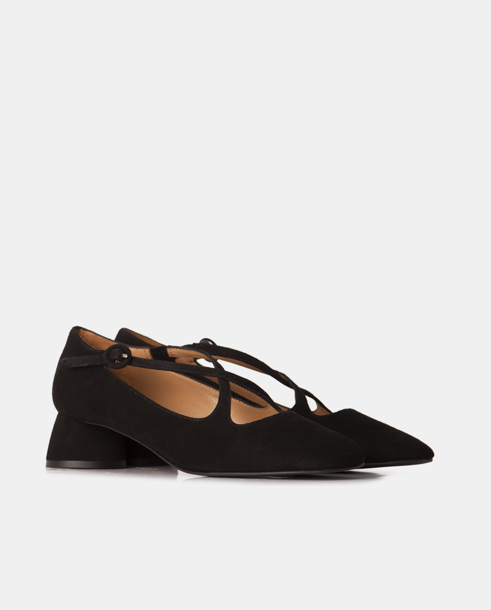 Zapatos de salón de mujer en ante con tiras en X - Farrutx - Negro Negro-3