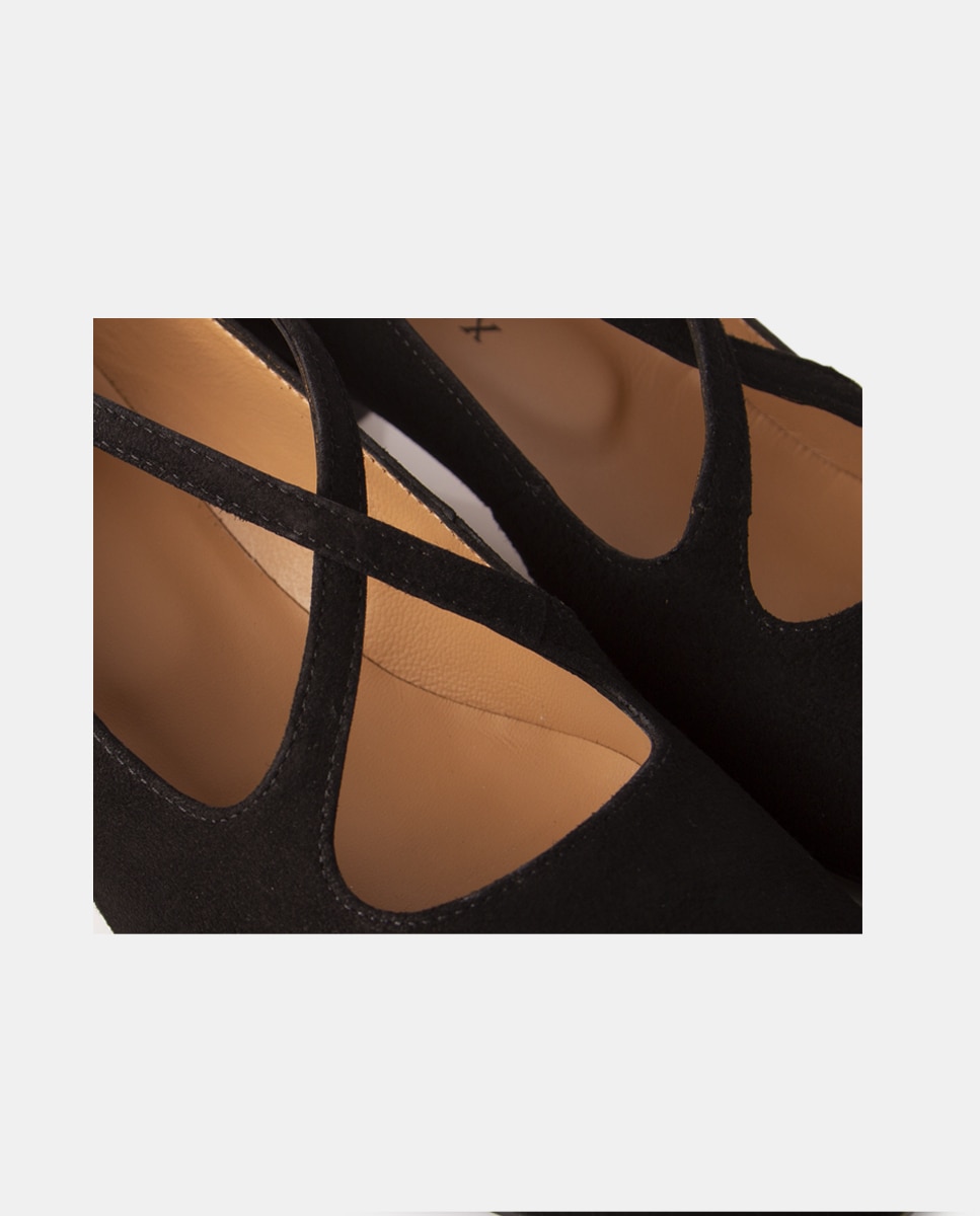 Zapatos de salón de mujer en ante con tiras en X - Farrutx - Negro Negro-4