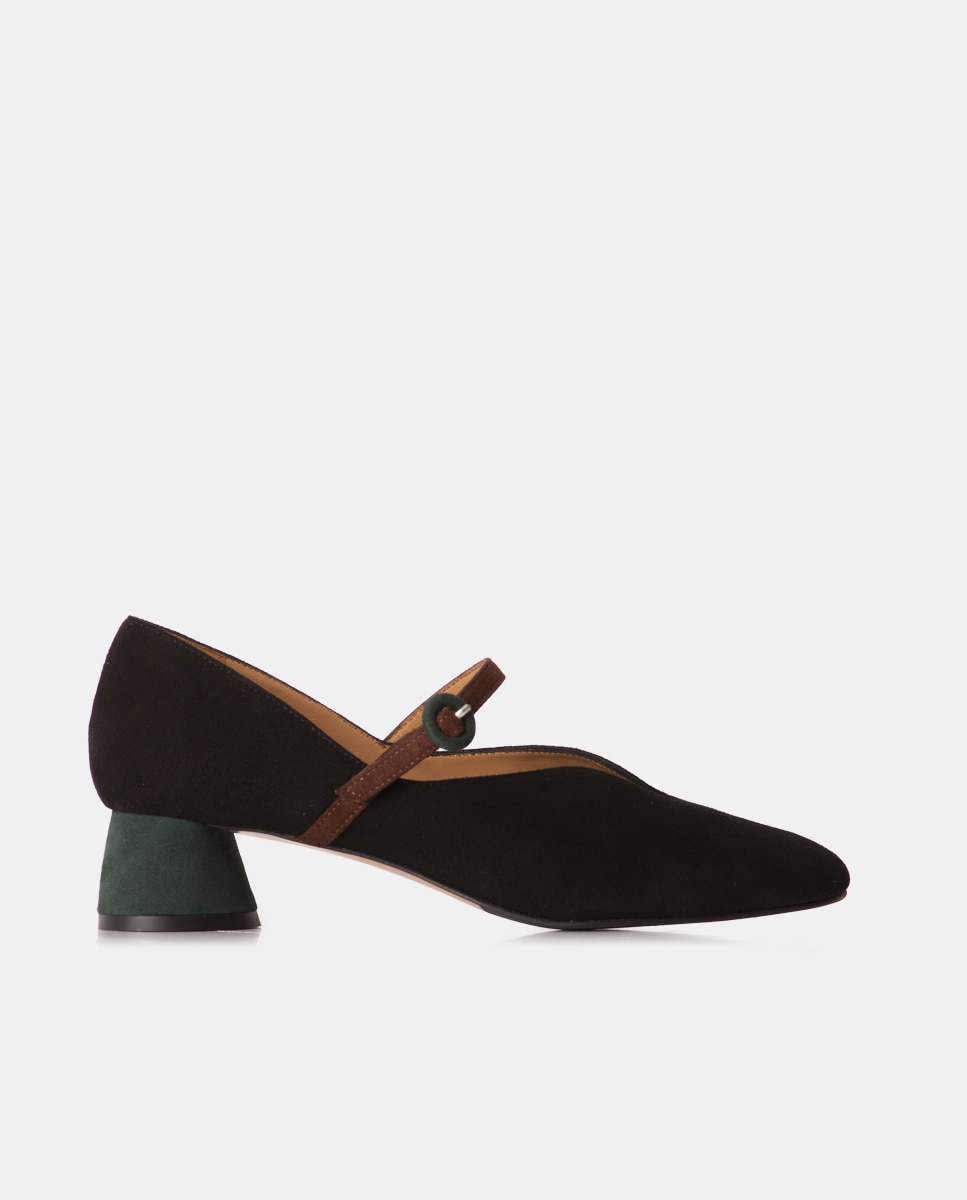 Zapatos de salón tipo merceditas confeccionado en ante con una fina tira que sujeta el pie - Farrutx - Negro Negro-1