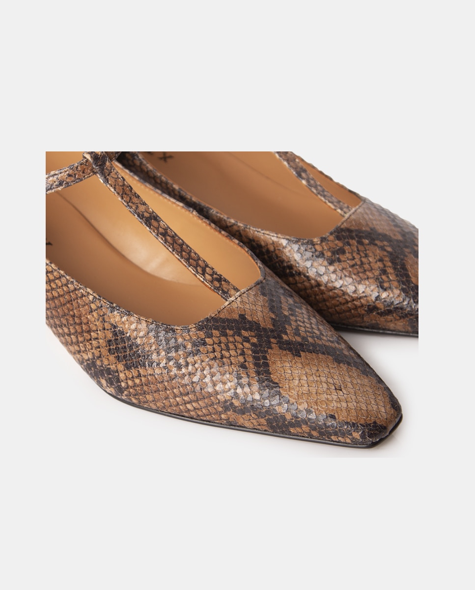 Zapatos de salón confeccionados en piel grabada pitón de puntera cuadrada - Farrutx - Marrón Marrón-4