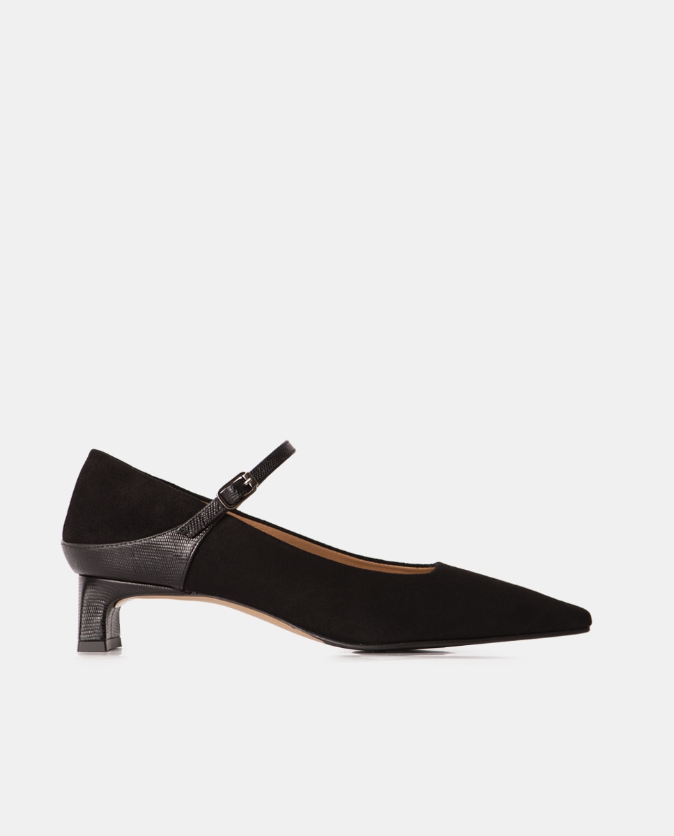 Zapatos de salón confeccionados en serraje y piel grabado lagarto - Farrutx - Negro Negro-1