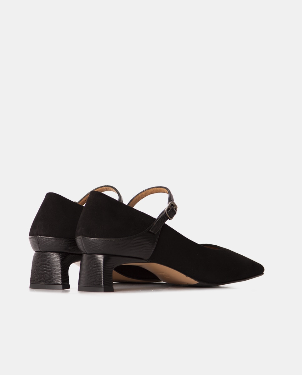 Zapatos de salón confeccionados en serraje y piel grabado lagarto - Farrutx - Negro Negro-2