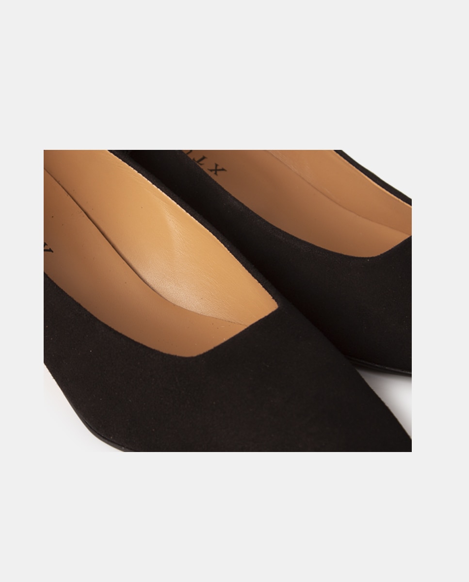 Zapatos de salón confeccionados en serraje y piel grabado lagarto - Farrutx - Negro Negro-4