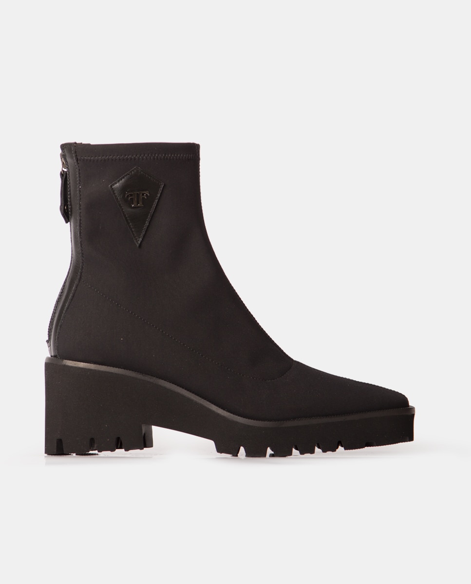 Botines de mujer de tejido elástico con cierre de cremallera - Farrutx - Negro Negro-1