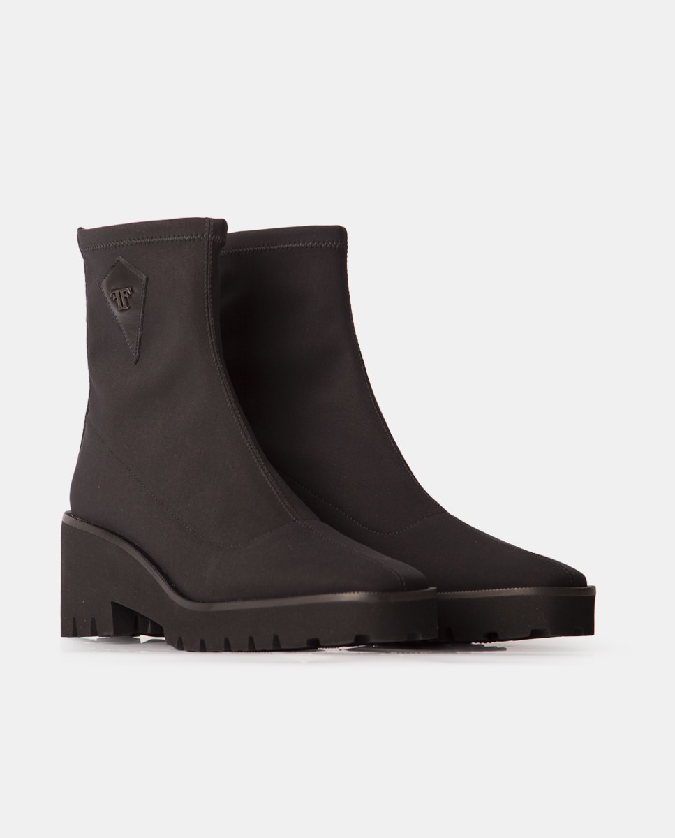 Botines de mujer de tejido elástico con cierre de cremallera - Farrutx - Negro Negro-3