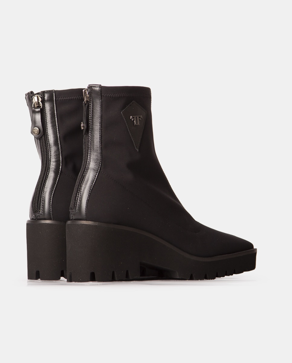 Botines de mujer de tejido elástico con cierre de cremallera - Farrutx - Negro Negro-2