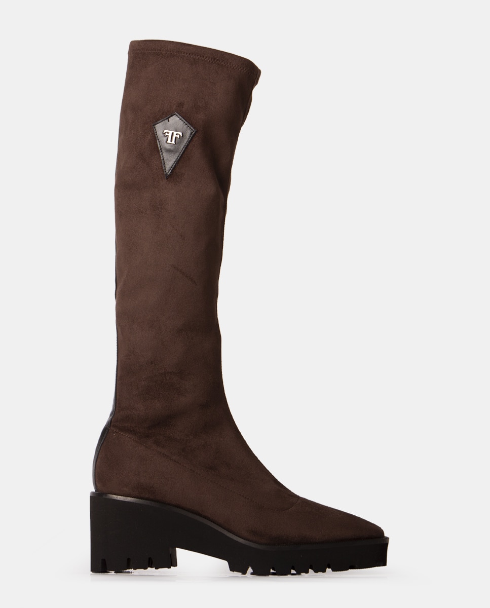 Botas elásticas de mujer de tejido tecnológico con suela estilo chunky - Farrutx - Marrón oscuro Marrón oscuro-1