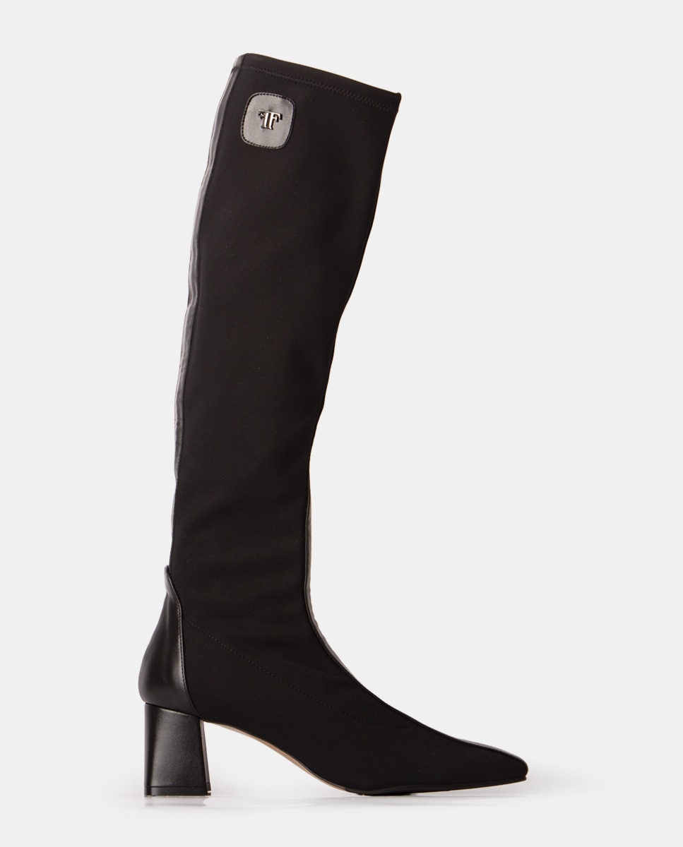 Botas elásticas de mujer de tejido tecnológico combinado con piezas en napa - Farrutx - Negro Negro-1